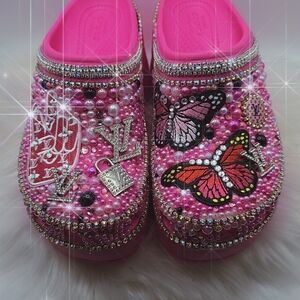 CROCS Pink Embellished Mules with Butterfly Design